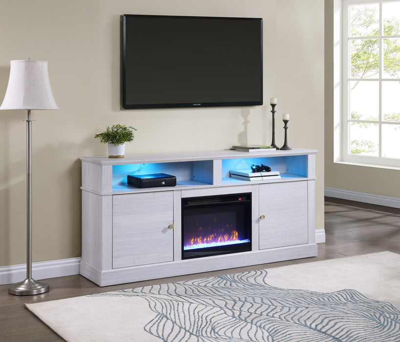 Lucifer - TV Stand Console With Fireplace - White Walnut Finish