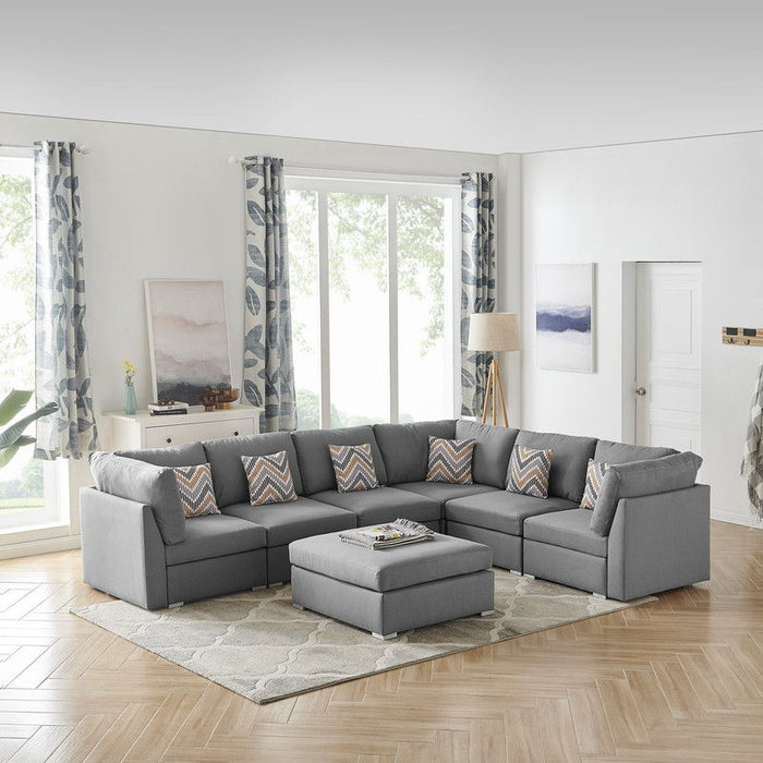 Amira - Fabric Reversible Modular Sectional Sofa With Ottoman - Gray