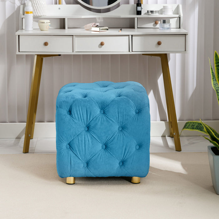 Blue Modern Upholstered Ottoman, Exquisite Small End Table, Soft Foot Stool, Dressing Makeup Chair, Comfortable Seat For Living Room, Bedroom, Entrance