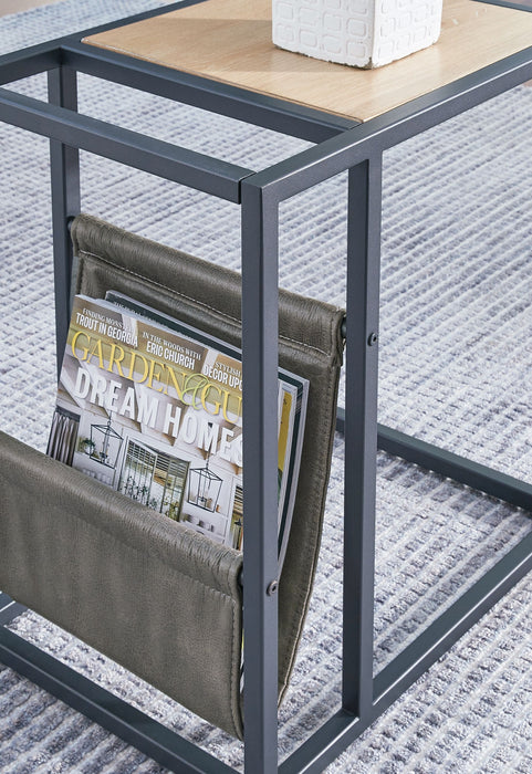 Freslowe - marrom claro / preto - mesa lateral da cadeira com cesto de revistas