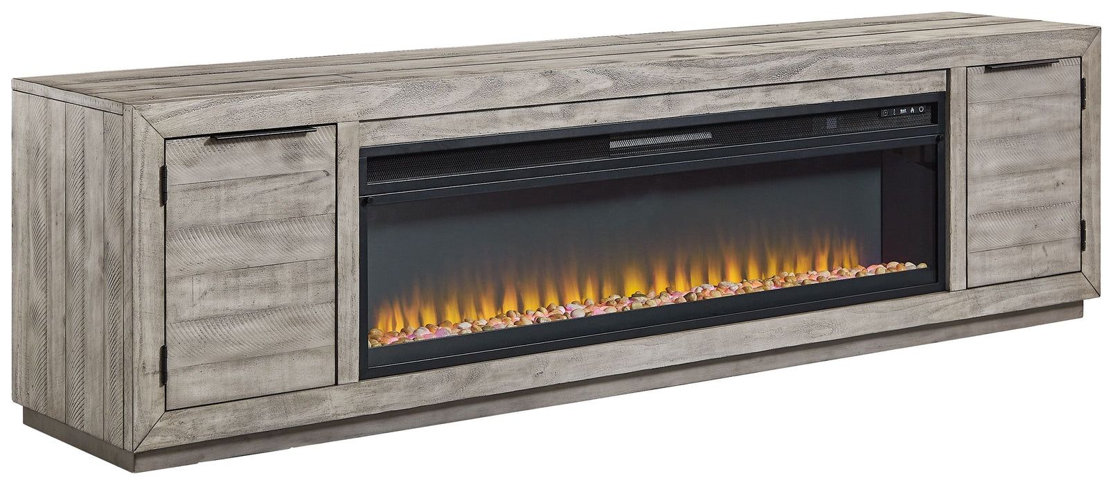 Naydell - Gris - Mueble para TV de 92" con amplio inserto para chimenea