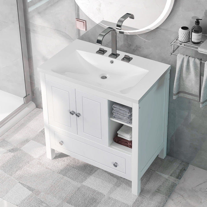 Bathroom Vanity With Sink, Bathroom Storage Cabinet With Doors And Drawers, Solid Wood Frame, Ceramic Sink