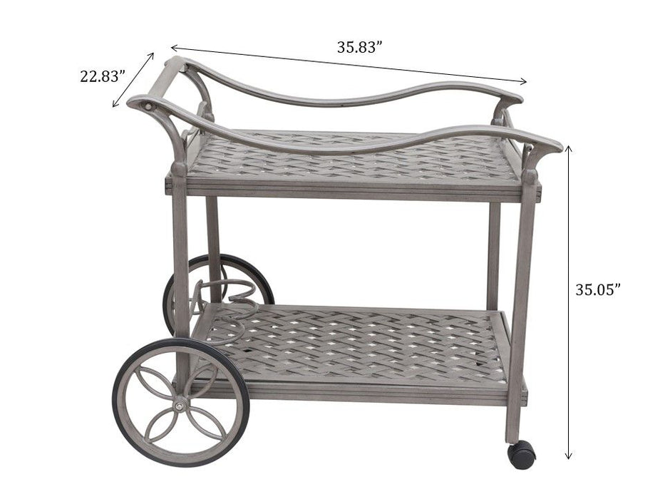 Cast Aluminum Outdoor Patio Serving Tea Cart With Wheels - Gray