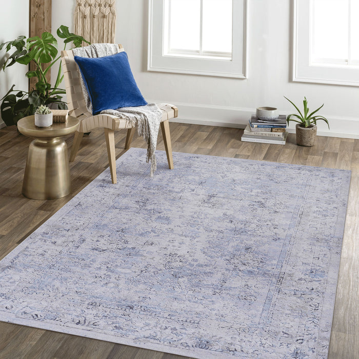 4' x 6' Area Rug Washable Rug, Low-Pile, Non-Slip, Non-Shedding, Foldable, Kid & Pet Friendly Area Rugs For Living Room, Bedroom, Kitchen, Dining Room Rug, Perfect Gifts - Blue / Cream