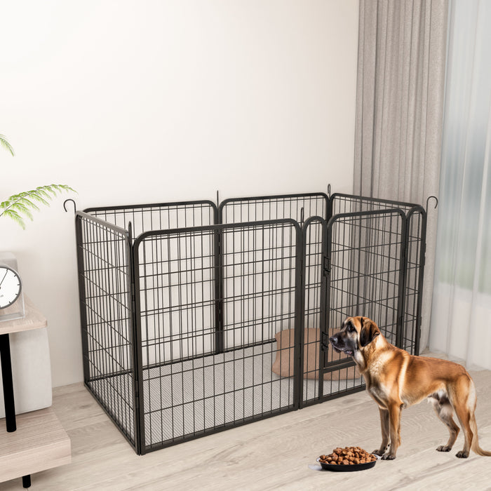 53.94" 6 Panels Heavy Duty Metal Playpen With Door, Dog Fence Pet Exercise Pen For Outdoor, Indoor