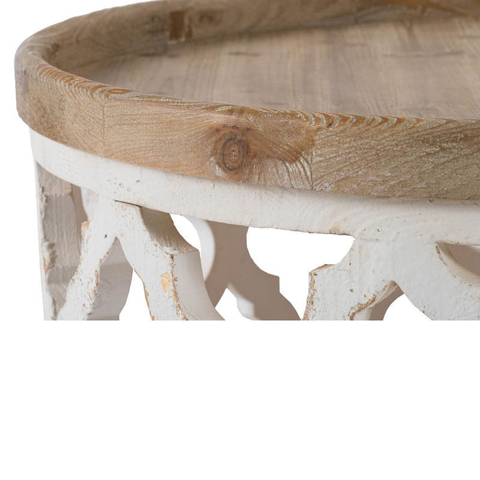 Rustic Round Wooden Coffee Table - White