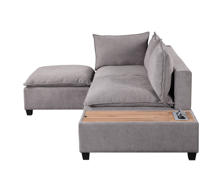 Madison - Fabric Sectional Loveseat Ottoman With USB Storage Console Table