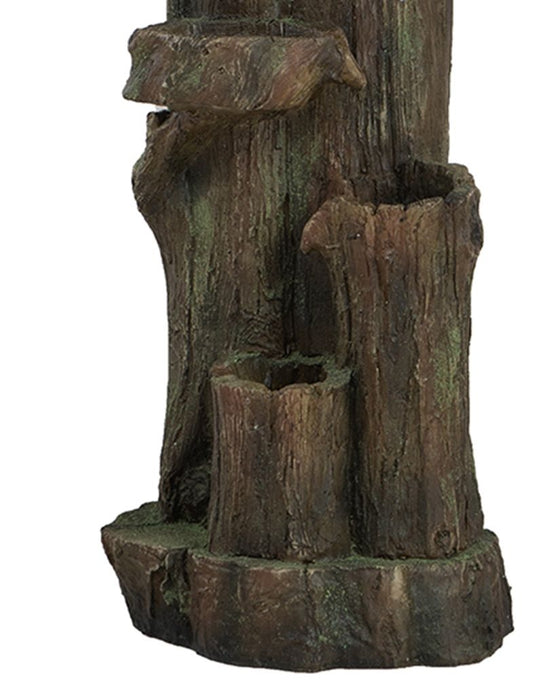 Rustic Decorative Tree Trunk 5 Tier Water Fountain, With Light And Pump, For Indoor And Outdoor - Brown