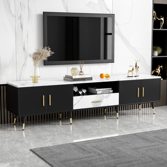 Modern TV Stand With 2 Cabinets & Open Compartments, Entertainment Center For Tvs Up To 80''