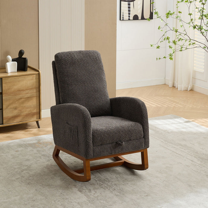 Rocking Chair For Nursery, High Back Glider Chair With Retractable Footrest, Side Pocket, Rocking Accent Armchair With Rubber Wood Legs For Living Room / Bedroom