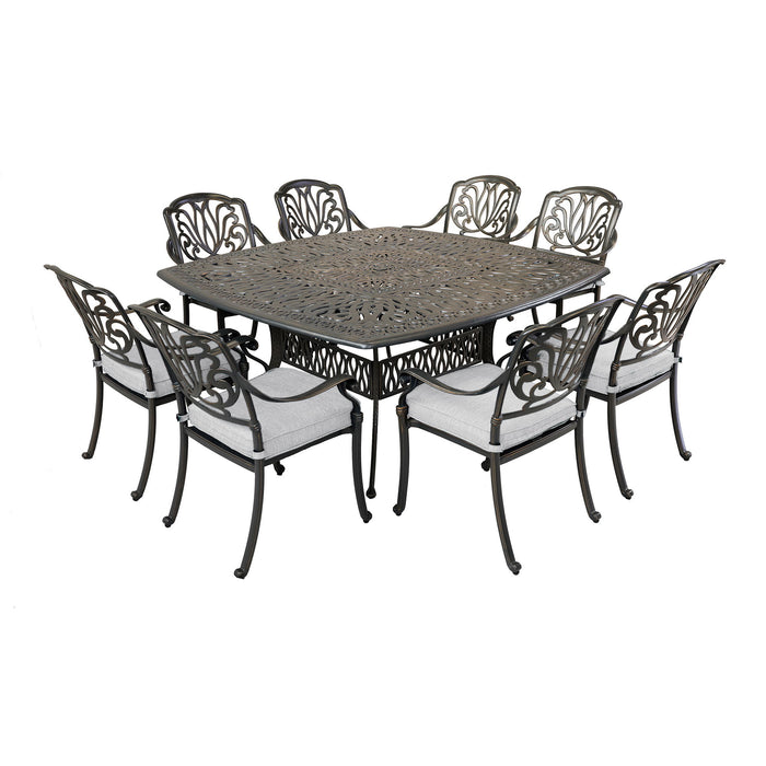 Square 8 Person 64" Long Aluminum Dining Set With Cushions