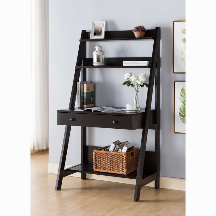 Ladder Desk, Student Desk With Three Shelves, One Drawer And Storage Bottom Shelve - Red Cocoa