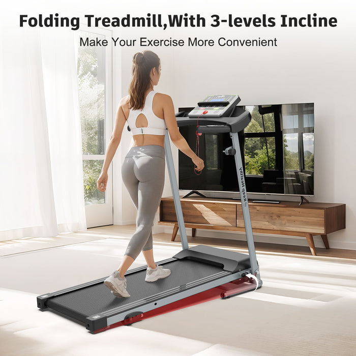 Folding Treadmill With Incline 2.5Hp 12Km / H Electric Treadmill For Home Foldable, Bluetooth Music Cup Holder Heart Rate Sensor Walking Running Machine For Indoor Home Gym Exercise Fitness - Silver Gray