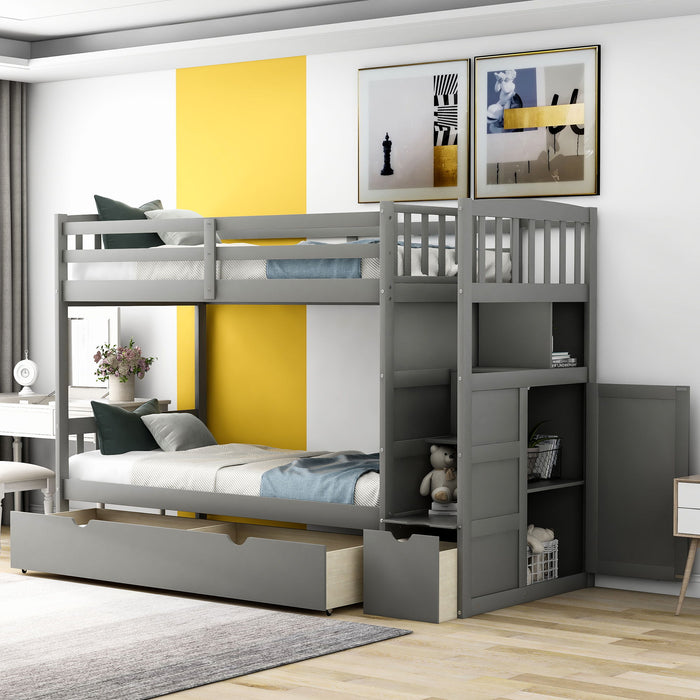 Kids Furniture - Bunk Bed, Convertible Bottom Bed, Storage Shelves And Drawers