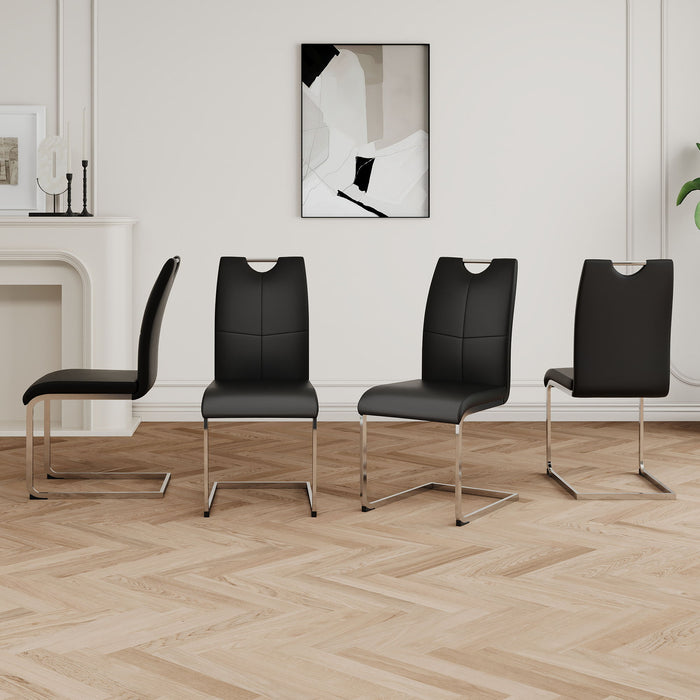 Modern Dining Chairs With Faux Leather Padded Seat Dining Living Room Chairs Upholstered Chair With Chrome Metal Legs Design Side Chairs (Set of 4) - Black / Silver