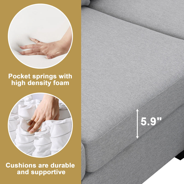 Modern Sectional Sofa, 5-Seat Modular Couch Set With Convertible Ottoman, L-Shape Linen Fabric Corner Couch Set With 2 Pillows For Living Room, Apartment, Office