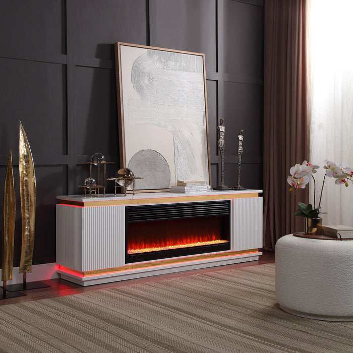 Tristan - TV Stand With Fireplace And Speaker - White