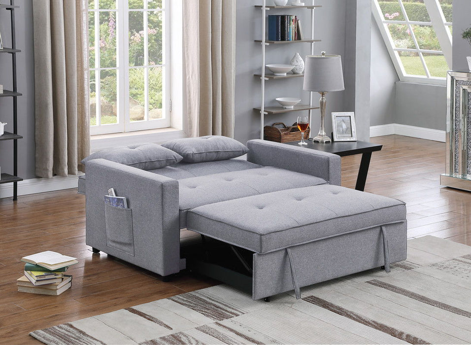 Zoey - Linen Convertible Sleeper Loveseat With Side Pocket