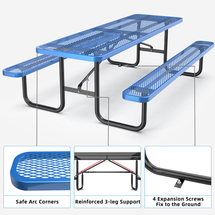 Metal Expanded Rectangular Picnic Table - Blue