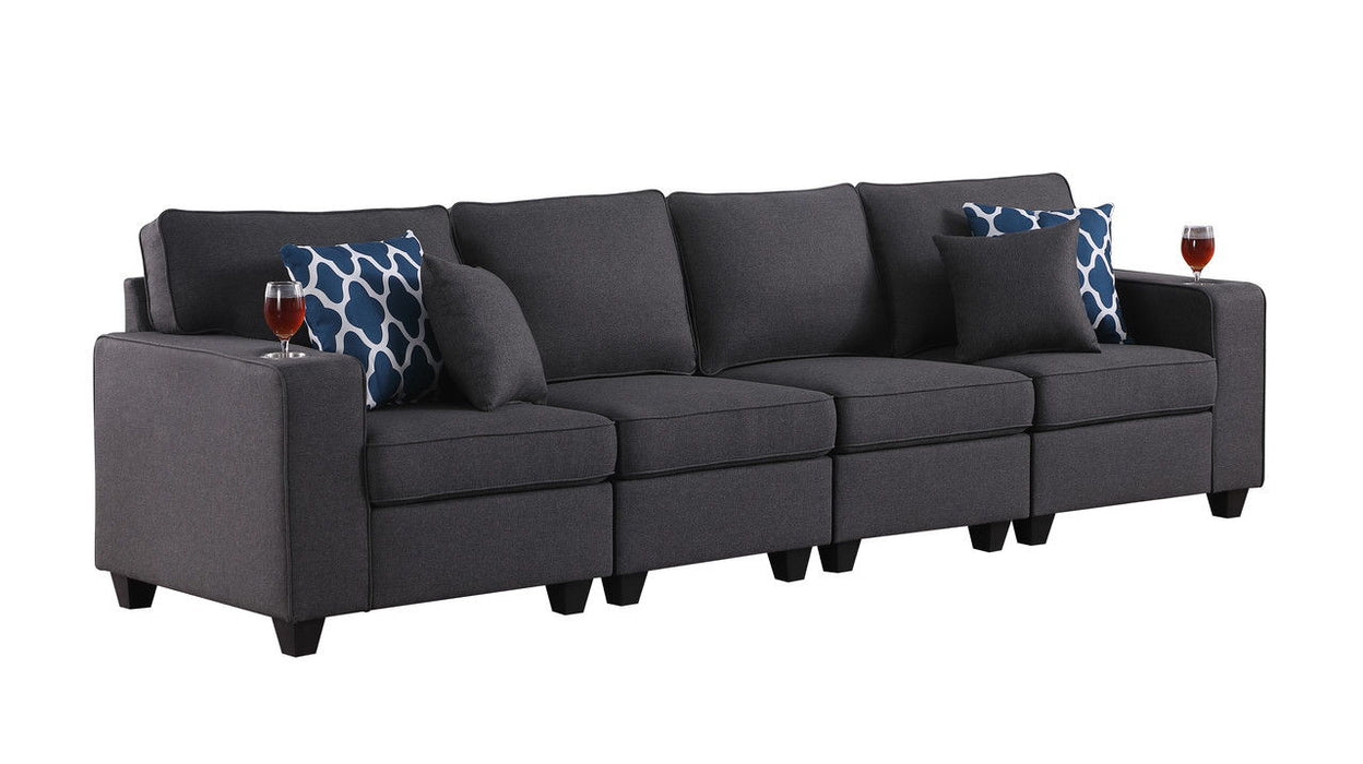 Cooper - Linen 4-Seater Sofa With Cupholder