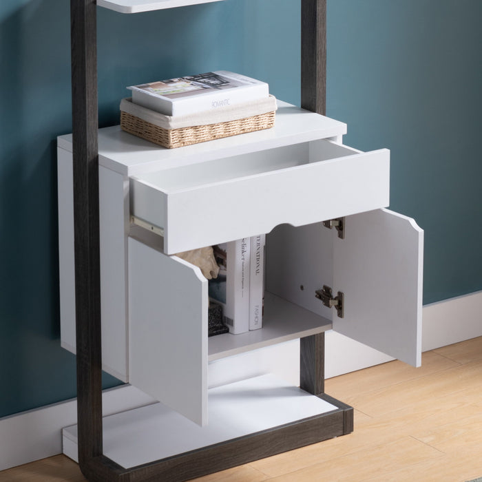 Contemporary Bookcase Four Open Shelve One Drawer Two Cabinets With Open Shelve - White & Grey