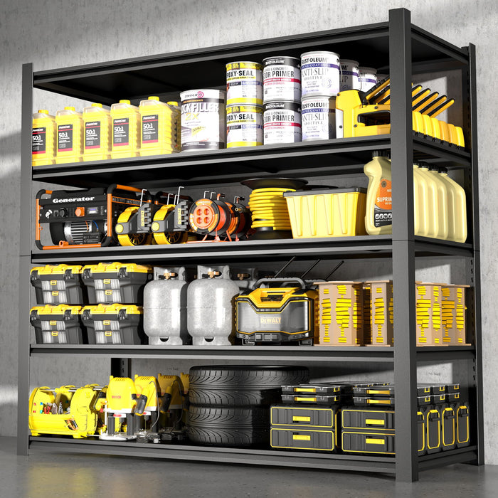 Wide Metal Shelves, With 5 Removable Dividers, Large Capacity, Strong Load Bearing, Suitable For Garage, Kitchen And Office - Black