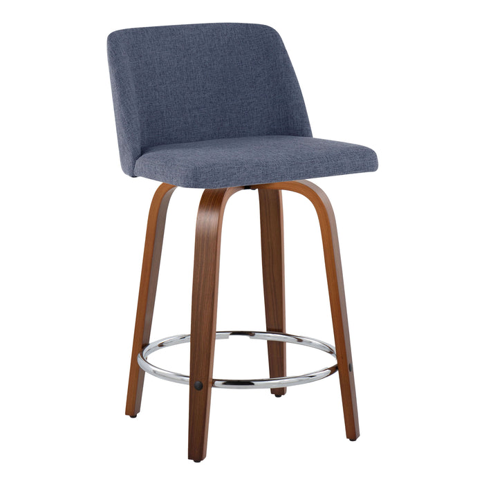 Toriano - Mid Century Modern Fixed Height Counter Stool With Swivel With Round Footrest (Set of 2)