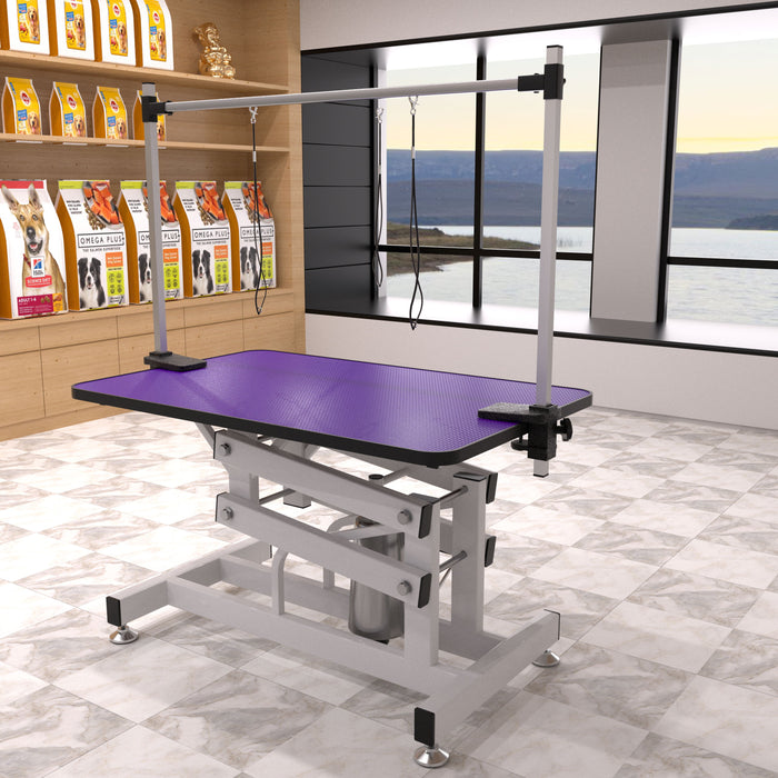 Hydraulic Pet Grooming Table With"H" Arm - Purple