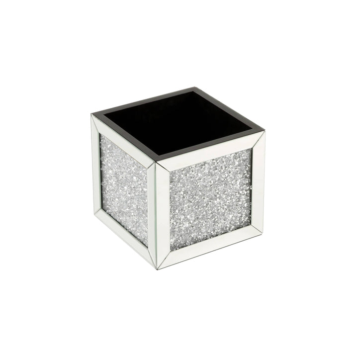 Noralie - Small Sized Mirrored And Faux Diamonds Ottoman With Storage - Silver