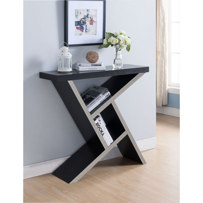 Modern Console Table, Hallway Accent Table With Two Abstract Shelves - Red Cocoa & Dark Taupe