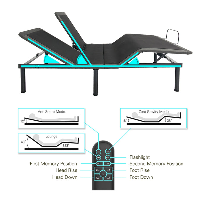 Queen Size Flex Head Adjustable Bed Frame With Voice Activated Controls - Black