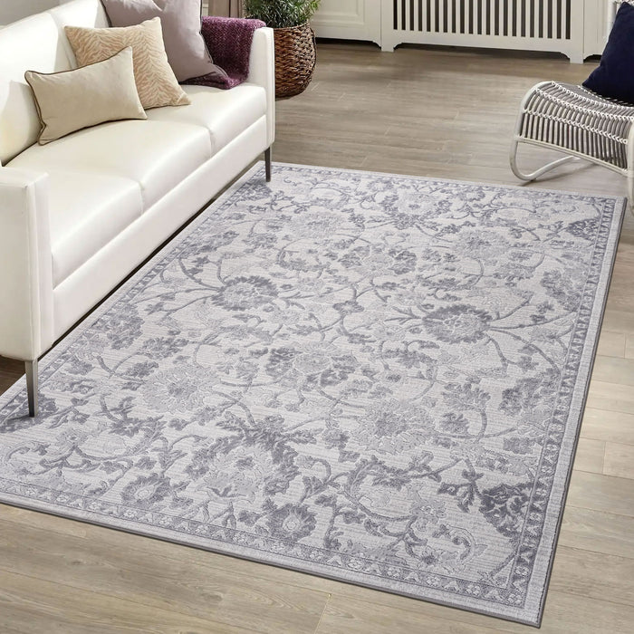 6' x 9' Oriental Non-Shedding Living Room Bedroom Dining Home Office Stylish And Stain Resistant Area Rug - Gray / Silver