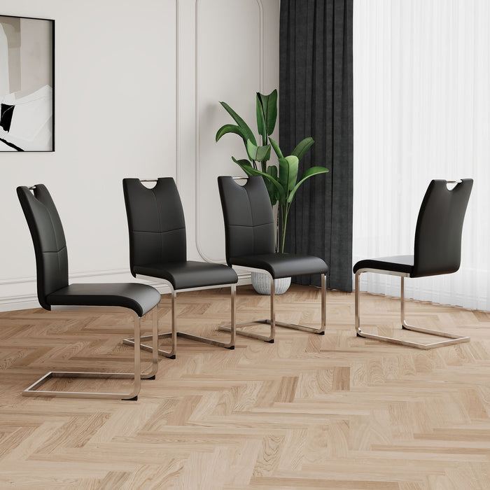 Modern Dining Chairs With Faux Leather Padded Seat Dining Living Room Chairs Upholstered Chair With Chrome Metal Legs Design Side Chairs (Set of 4) - Black / Silver