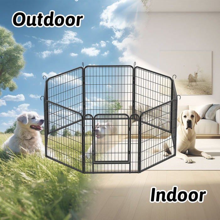 53.94" 6 Panels Heavy Duty Metal Playpen With Door, Dog Fence Pet Exercise Pen For Outdoor, Indoor