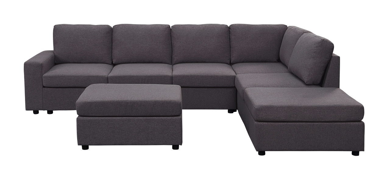 Cassia - Linen 7 Seat Reversible Modular Sectional Sofa With Ottoman