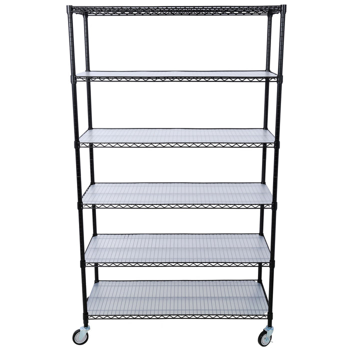 84" x 48" x 20" 6 Tier 6000Lbs Capacity Nsf Metal Shelf Wire Shelving Unit, Heavy Duty Adjustable Storage Rack With Wheels & Shelf Liners For Commercial Grade Utility Steel Storage Rack - Black