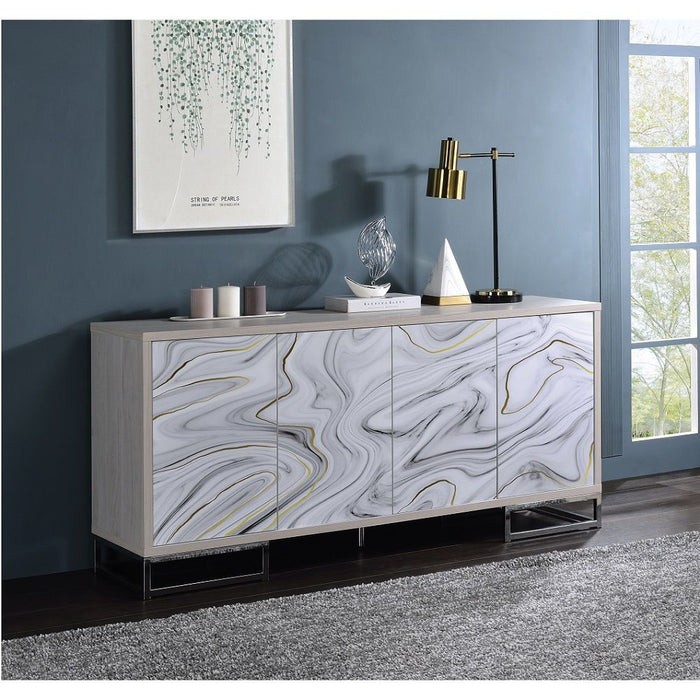 Panos - Console Cabinet - White Marble Print & Chrome