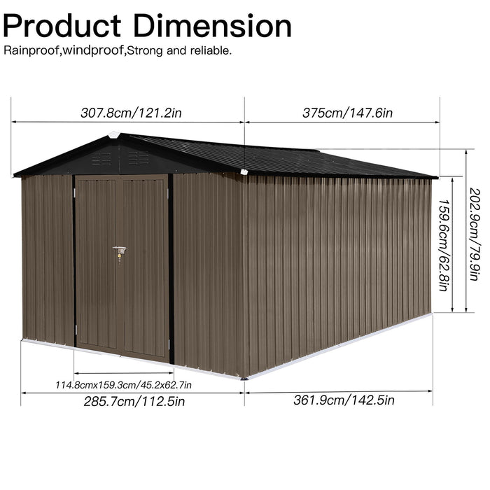 10'x12' Garden Sheds Outdoor Storage Sheds - Brown / Black