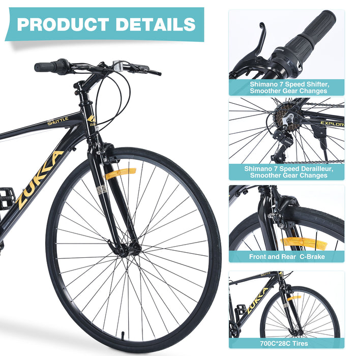 Shimano - 7 Speed Hybrid Bike Aluminum Alloy Frame C-Brake 700C Road Bike For Men Women's City Bicycle