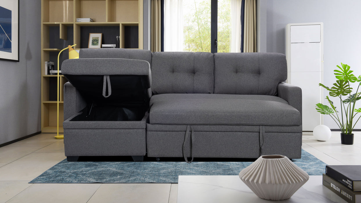 Miller - Linen Reversible Sleeper Sectional Sofa With Storage Chaise