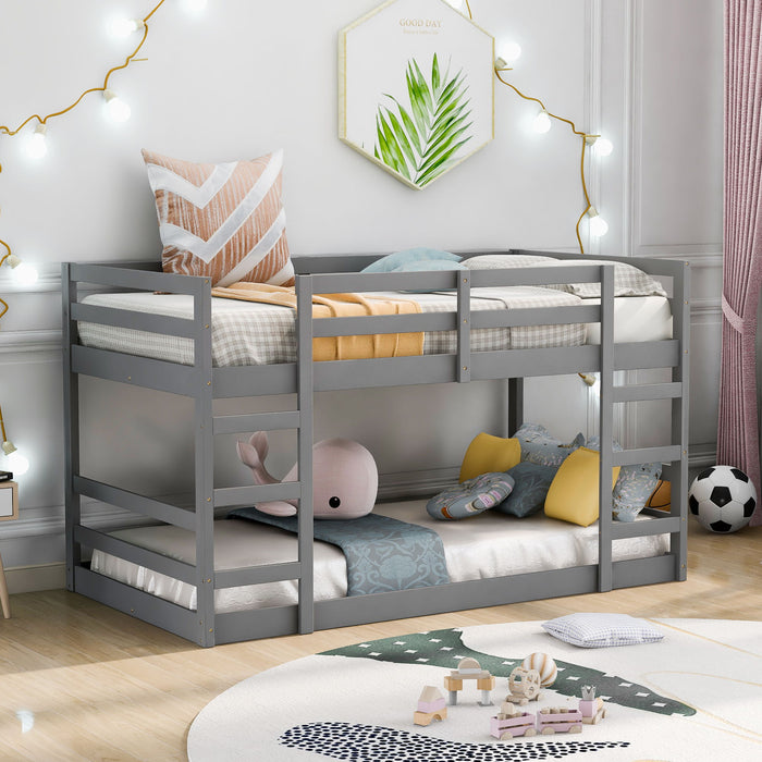 Kids Furniture - Wood Bunk Bed With Ladder