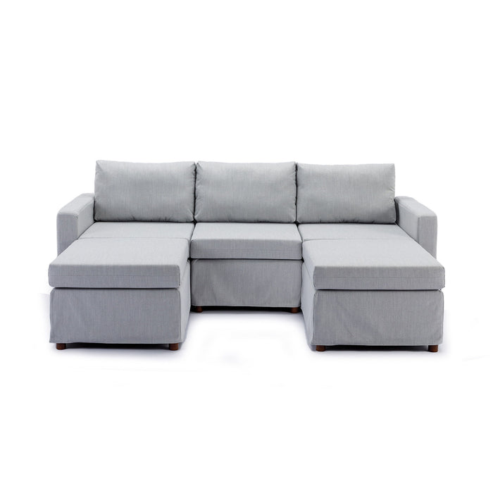 3 Seat Module Sectional Sofa Couch With 2 Ottoman For Living Room, Seat Cushion And Back Cushion Non-Removable And Non-Washable