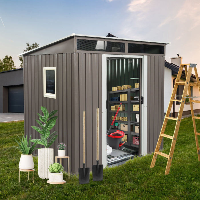 Outdoor Metal Storage Shed With Window Transparent Plate W540S00011 - Gray