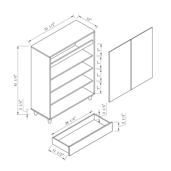 4-Tier Entryway Storage Cabinet, Shoe Cabinet - White & Dark Taupe