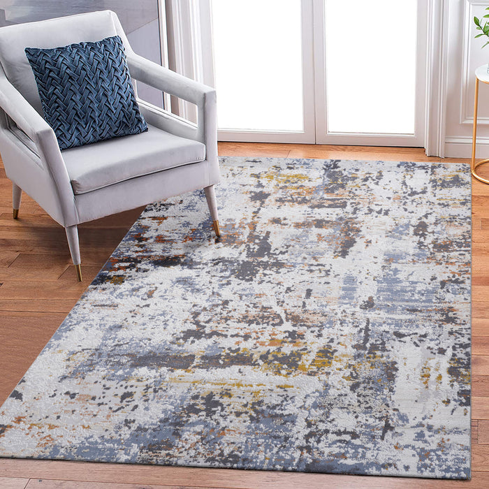 5' x 7' Abstract Non-Shedding Living Room Bedroom Dining Home Office Stylish And Stain Resistant Area Rug - Ivory / Blue