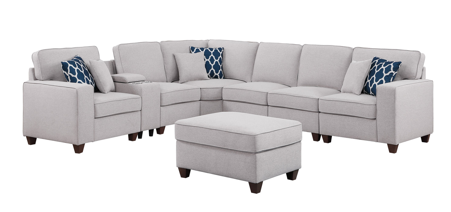 Sam - Sectional Sofa With Ottoman - Light Gray