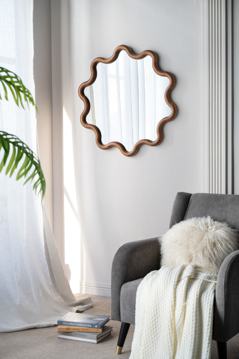 Wooden Accent Mirror With Unique Frame, Wall Mirror For Living Room Bedroom Entryway - Brown