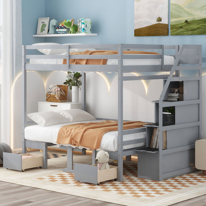 Kids Furniture - Bunk Bed With Staircase (The Down Bed Can Be Convertible To Seats And Table Set)