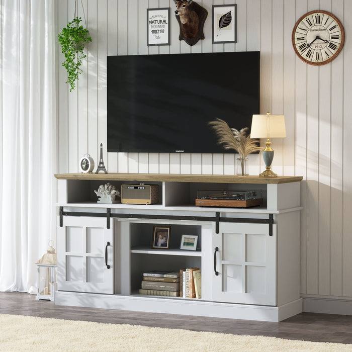 58" TV Stand With Storage Cabinet And Shelves, TV Console Table Entertainment Center For Living Room, Bedroom - White