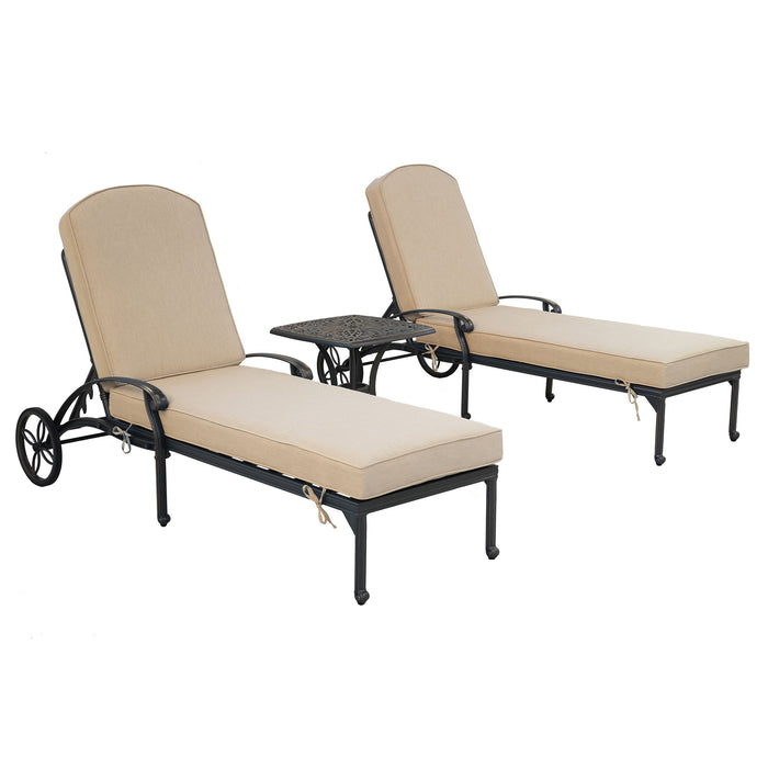 87" Long Reclining Chaise Lounge Set With Sunbrella Cushion And Table